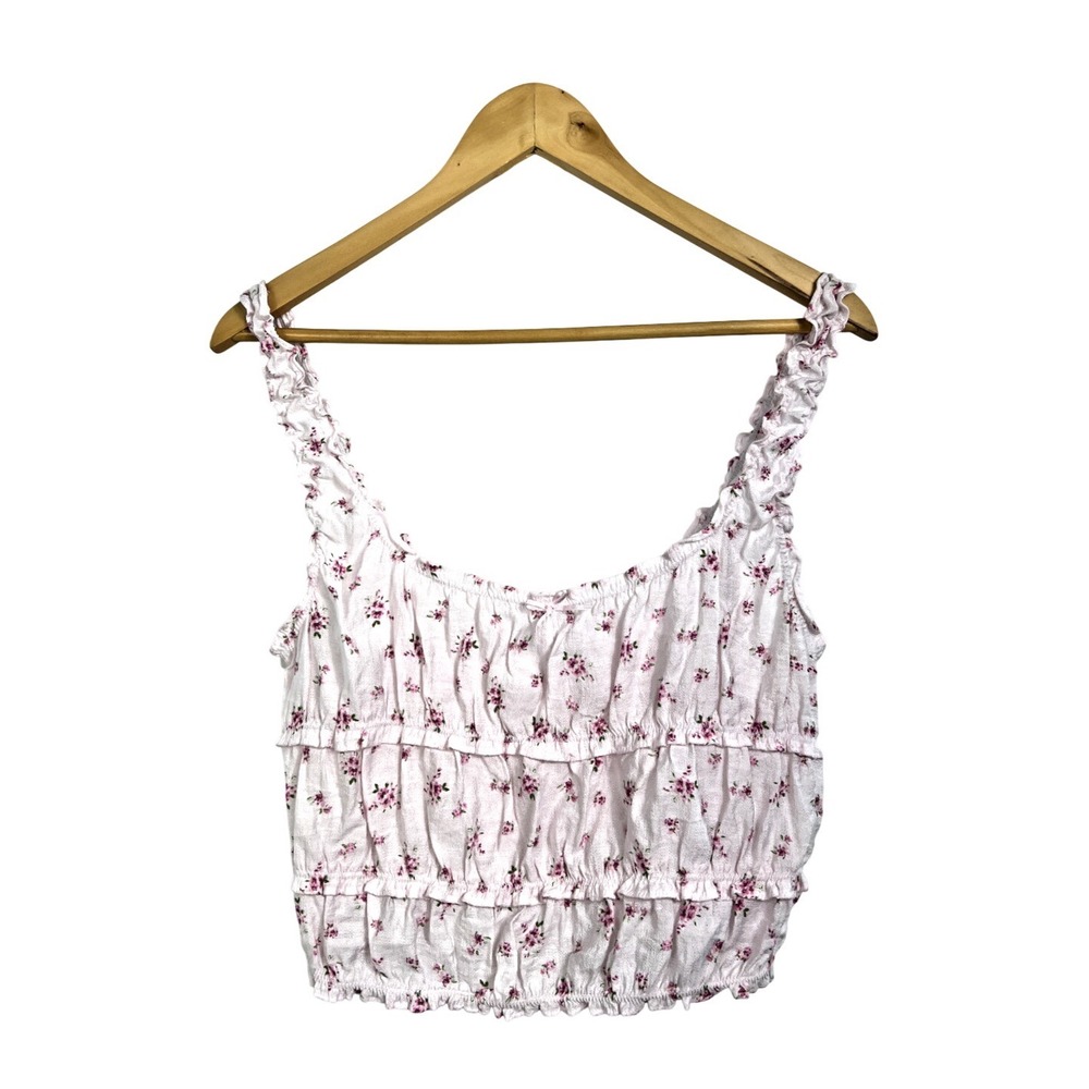 Love Tree Cropped Smocked Pink Floral Tank Size L Coquette Milkmaid